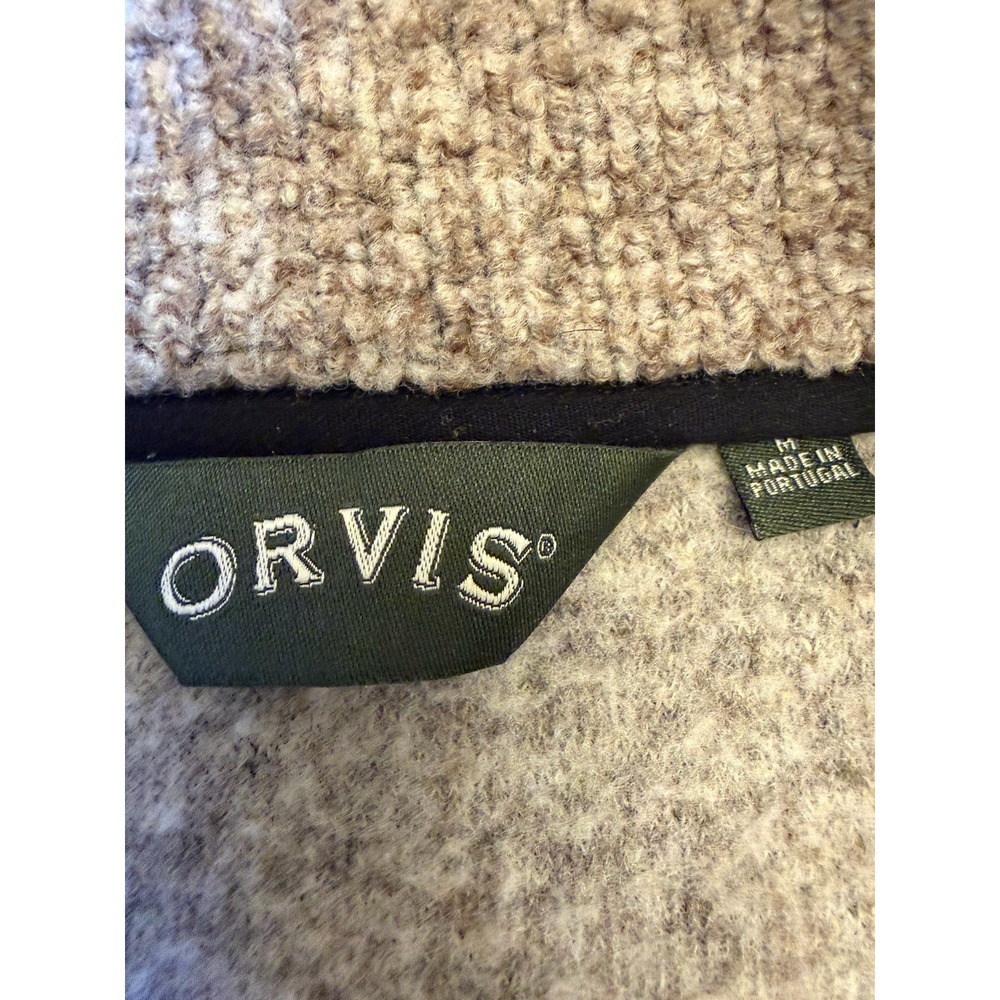 Orvis Sweater Mens Medium Beige Full Zip Mock Neck Knit Jacket Fleece Lined - Picture 10 of 10
